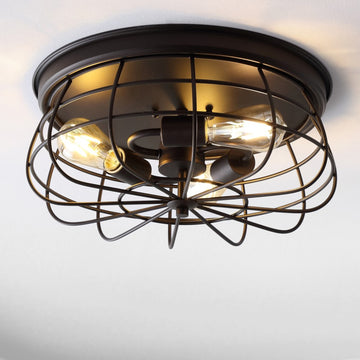 Calvia 15.7" Farmhouse Metal Cage Flush Mount - JONATHAN Y